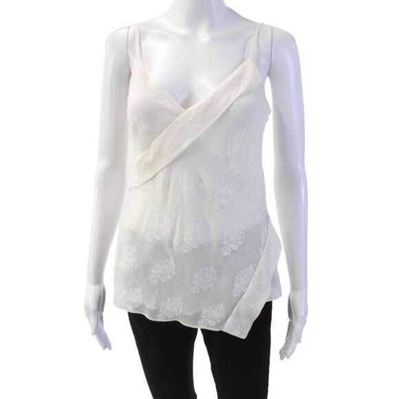 Theory Tops - Theory Womens Silk Embroidered Crossover V Neck Tank Top White Size Small